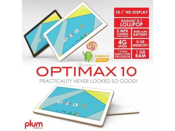 4G 10 Inch Tablets - Optimax 10 - Plum Mobile Black (1330)
