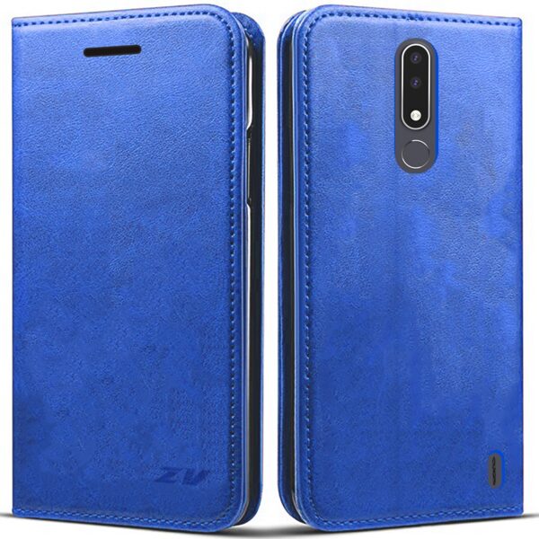 Nokia 3.1 Plus - ZV Wallet Pouch Series Case with Card Holders and Magnetic Flap Closure - Blue Leat(188)