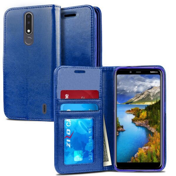 Nokia 3.1 Plus - ZV Wallet Pouch Series Case with Card Holders and Magnetic Flap Closure - Blue Leat(188)