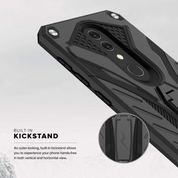 Alcatel Onyx Zizo Static Series Dual Layered Hybrid Case with Kickstand - Black / Black(157)