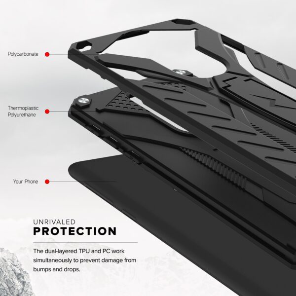 Alcatel Onyx Zizo Static Series Dual Layered Hybrid Case with Kickstand - Black / Black(157)
