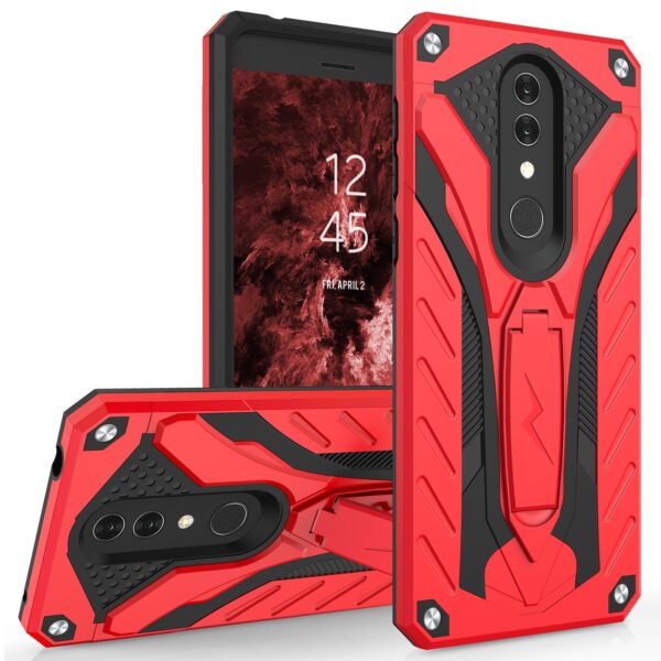 Alcatel Onyx Zizo Static Series Dual Layered Hybrid Case with Kickstand - Red / Black(156)