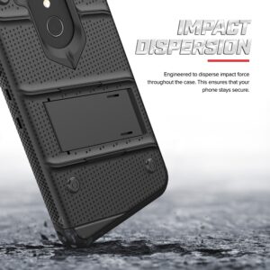 Alcatel Onyx BOLT Case w/ Built In Kickstand Holster and Full Glass Screen Protector- Black / Black(157)