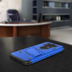 Alcatel Onyx BOLT Case w/ Built In Kickstand Holster and Full Glass Screen Protector- Blue / Black(153)