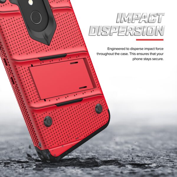 Alcatel Onyx BOLT Case w/ Built In Kickstand Holster and Full Glass Screen Protector- Red / Black(155)