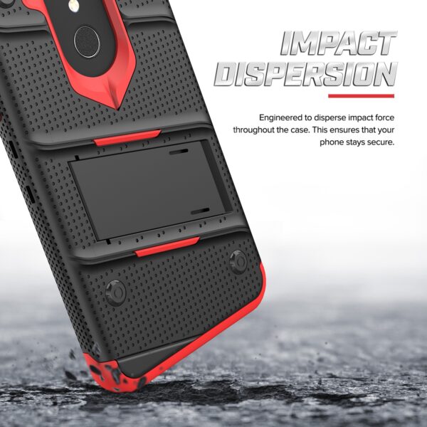 Alcatel Onyx BOLT Case w/ Built In Kickstand Holster and Full Glass Screen Protector- Black / Red(152)