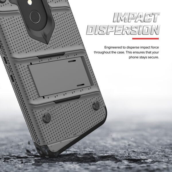 Alcatel Onyx BOLT Case w/ Built In Kickstand Holster and Full Glass Screen Protector- Metal Gray / B(154)