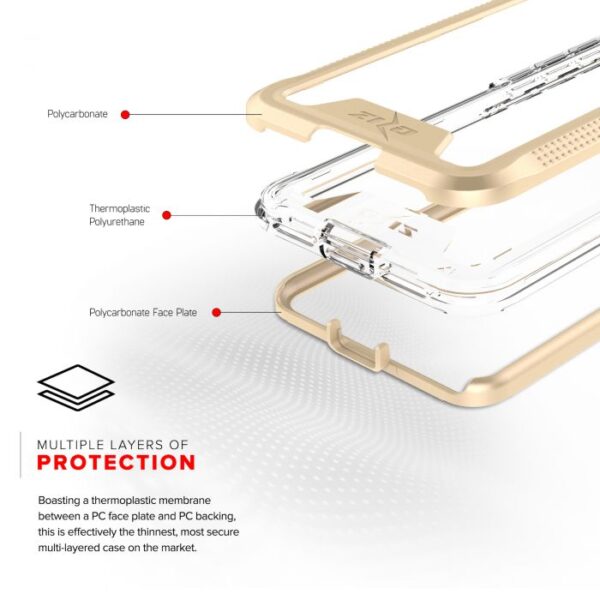 Alcatel Onyx Zizo ION Triple Layered Hybrid Case with Tempered Glass Screen Protector - Gold / Clear (762)