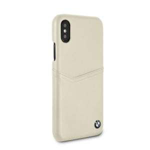 iPhone X & iPhone XS BMW Beige Genuine Leather/Card Slot Hard Case(126)