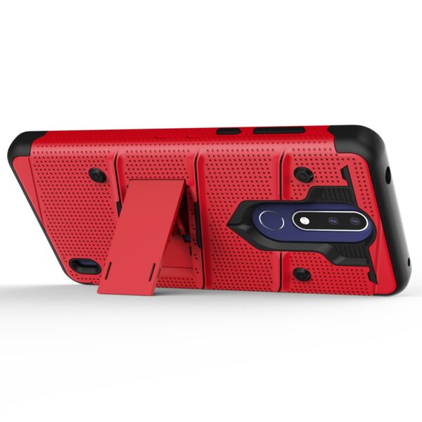 Nokia 3.1 Plus BOLT Case w/ Built In Kickstand Holster and Full Glass Screen Protector- Red / Black(199)
