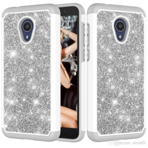 Alcatel Tetra 2 in 1 Bling Glitter Hybrid Armor TPU PC Shockproof Case - Silver (616)