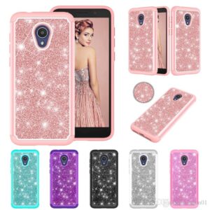 Alcatel Tetra 2 in 1 Bling Glitter Hybrid Armor TPU PC Shockproof Case - Silver (616)