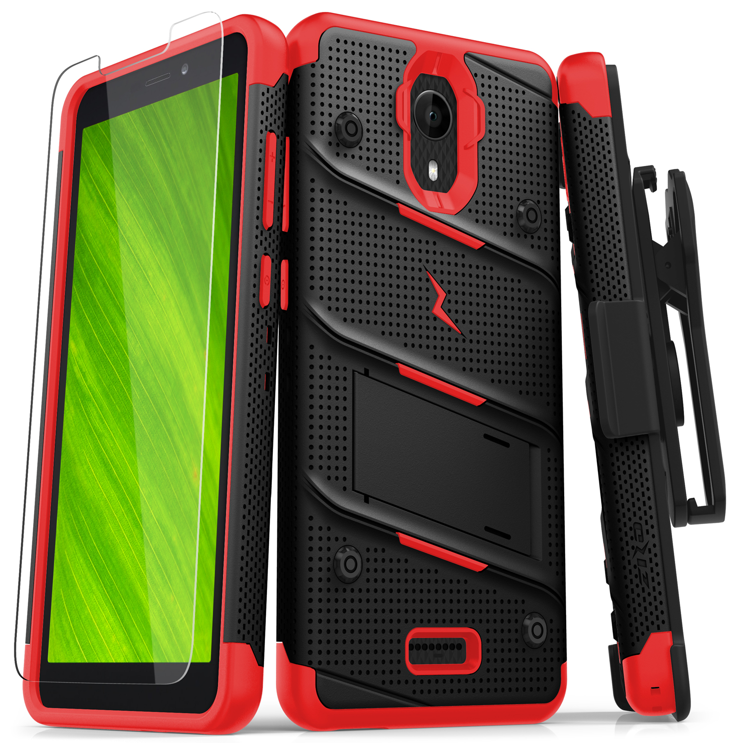 Cricket Icon Smartphone: Zizo BOLT Case with Tempered Glass- Black/Red (9584)