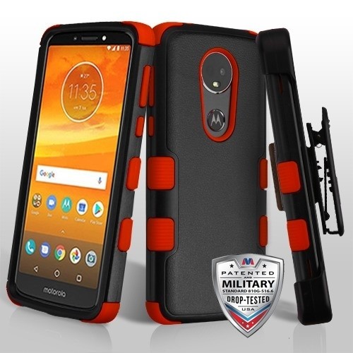 Motorola Moto E5 Plus / E5 Supra MyBat TUFF Hybrid Phone Protector Cover w/ Black Horizontal Holster - Natural Black / Red(280)