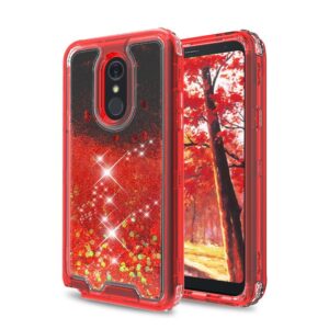 LG Stylo 5 3in1 High Quality Transparent Liquid Glitter Snap On Hybrid - Red (926)