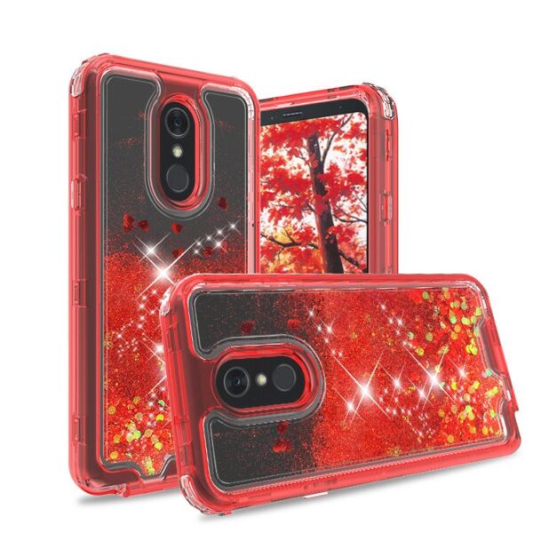 LG Stylo 5 3in1 High Quality Transparent Liquid Glitter Snap On Hybrid - Red (926)