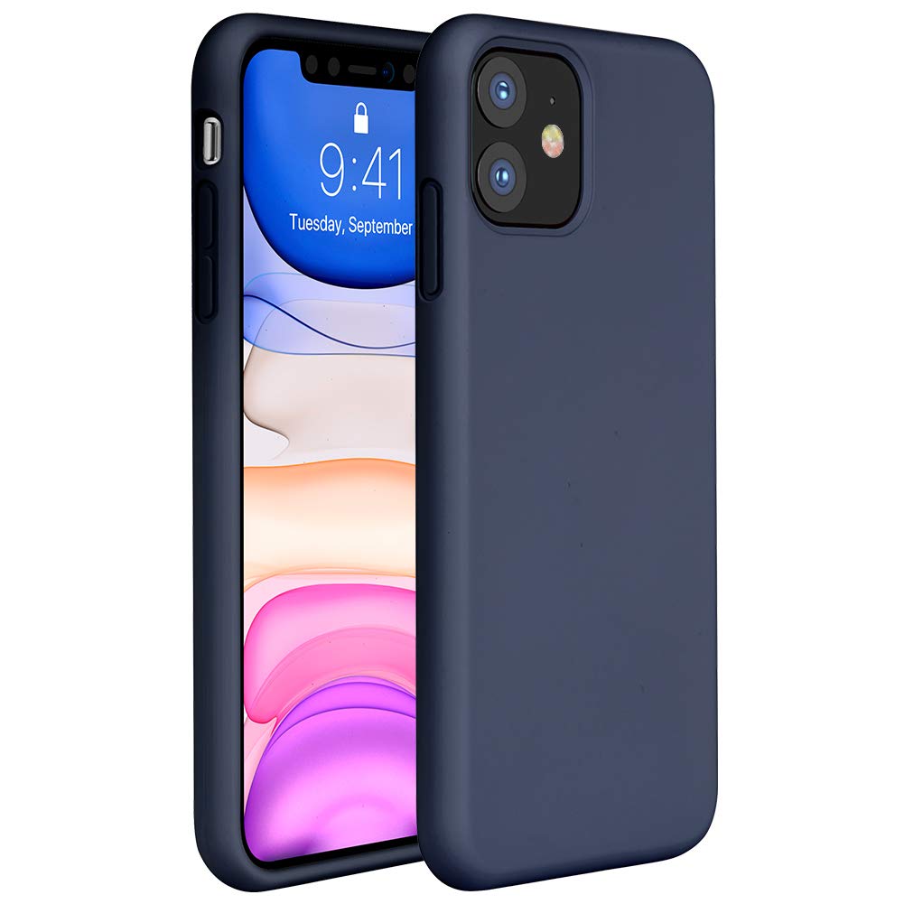 iPhone 11 Pro 5.8 Silicone Case , Liquid Silicone Full Body Thickening Design Phone Case (with Microfiber Lining) -Dark Blue (4685)