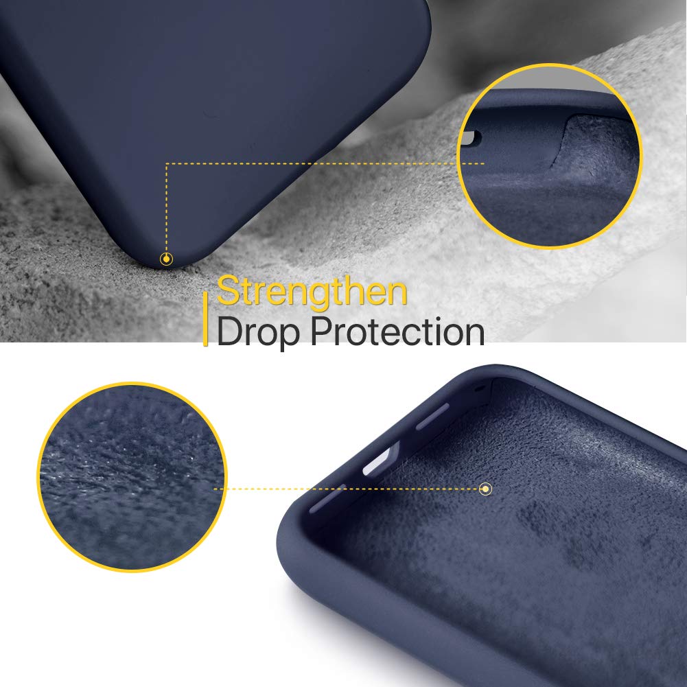 iPhone 11 Pro 5.8 Silicone Case , Liquid Silicone Full Body Thickening Design Phone Case (with Microfiber Lining) -Dark Blue (4685)