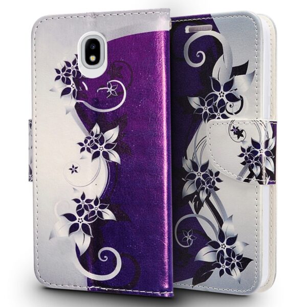 Galaxy Amp Prime 3 - Design Wallet Flap Pouch with TPU Inside in ZV Blister Packaging - Purple / Sil(205)