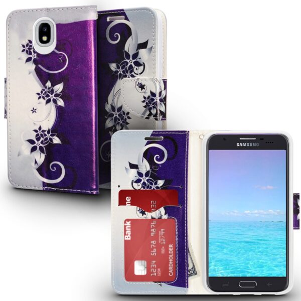 Galaxy Amp Prime 3 - Design Wallet Flap Pouch with TPU Inside in ZV Blister Packaging - Purple / Sil(205)