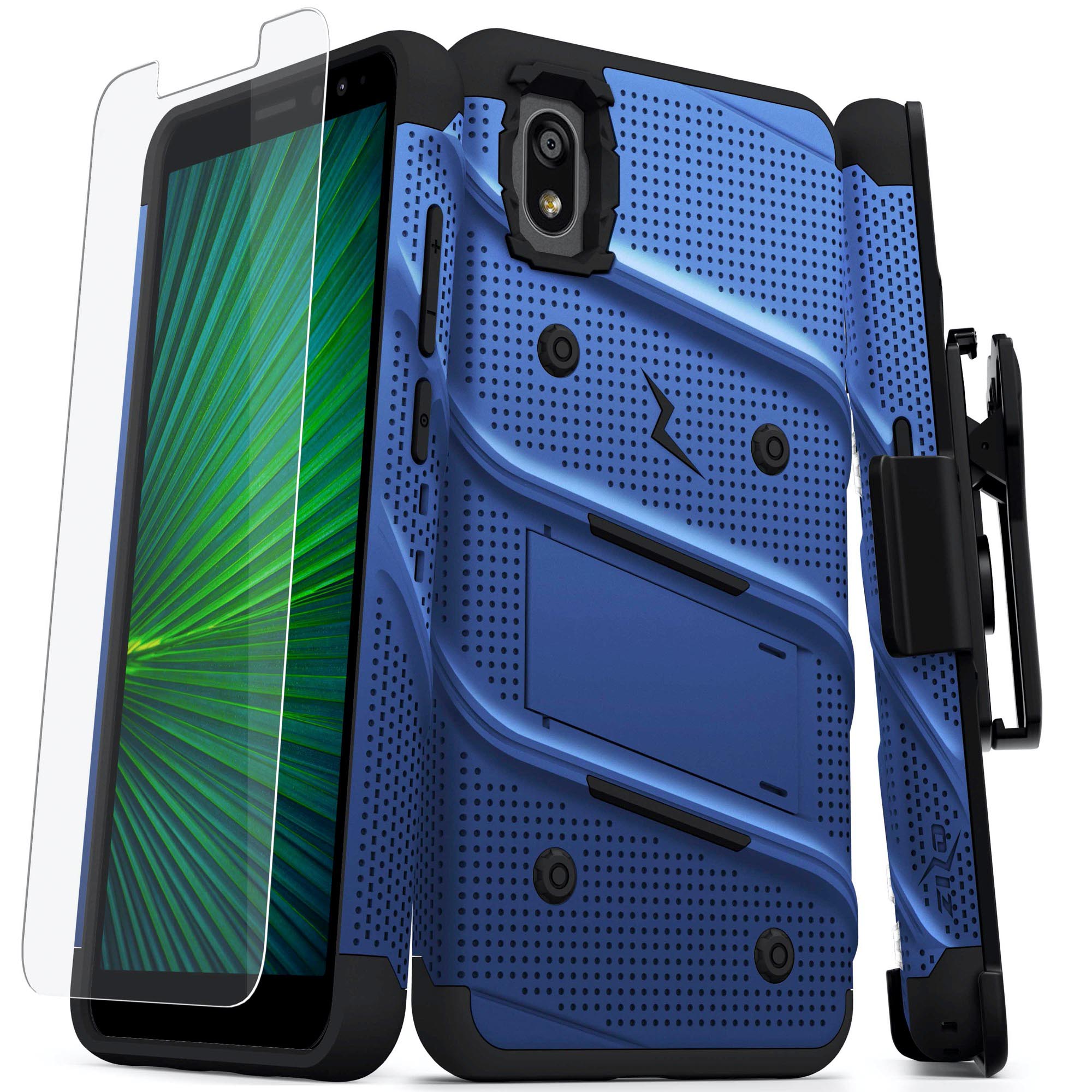 ALCATEL APPRISE ZIZO BOLT SERIES CASE WITH TEMPERED GLASS - BLUE & BLACK (11011)
