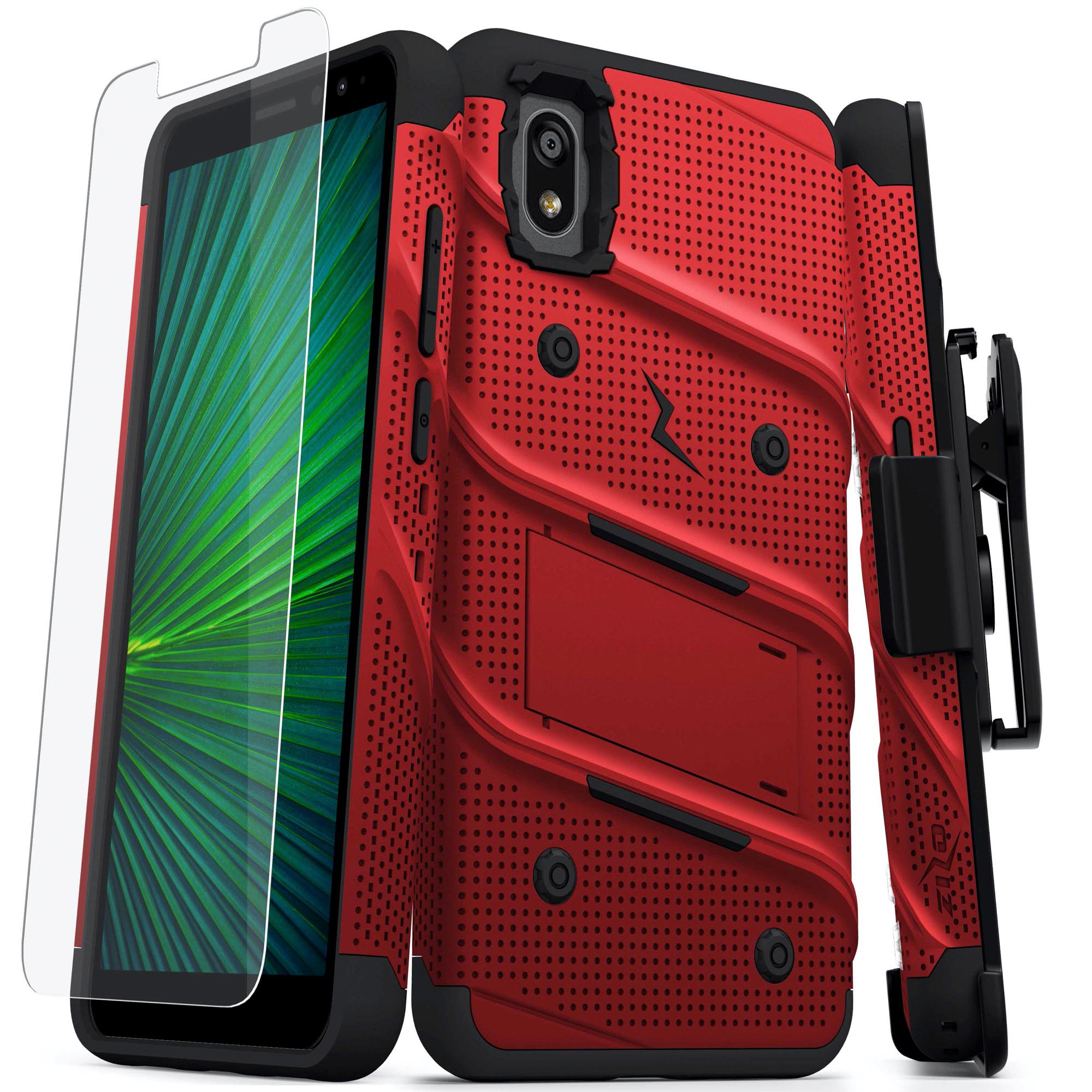 ALCATEL APPRISE ZIZO BOLT SERIES CASE WITH TEMPERED GLASS - RED & BLACK (11010)