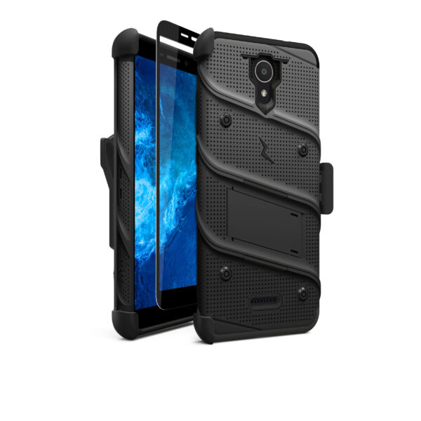 CRICKET ICON 2 ZIZO BOLT SERIES CASE WITH TEMPERED GLASS - BLACK & BLACK (11006)