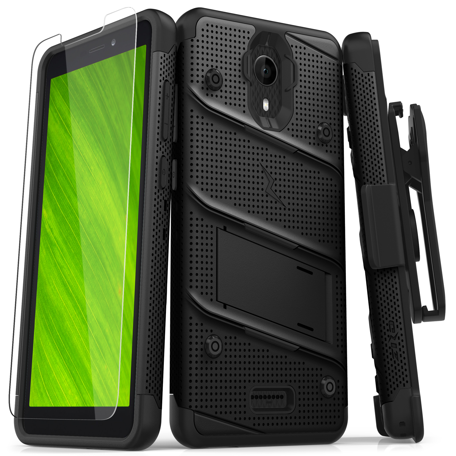 Cricket Icon Smartphone: Zizo BOLT Case with Tempered Glass: Gun Metal Black/Black (9697)