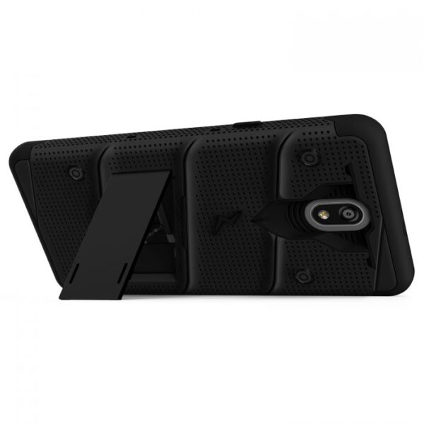 LG Escape Plus - Zizo Bolt Case w/ Built-In Kickstand Belt Holster &Tempered Glass Screen Protector - Black (128)