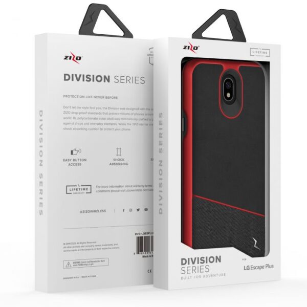 LG Escape Plus - Zizo Division Case w/ Dual Layering & Shockproof Protection - Black / Red (121)