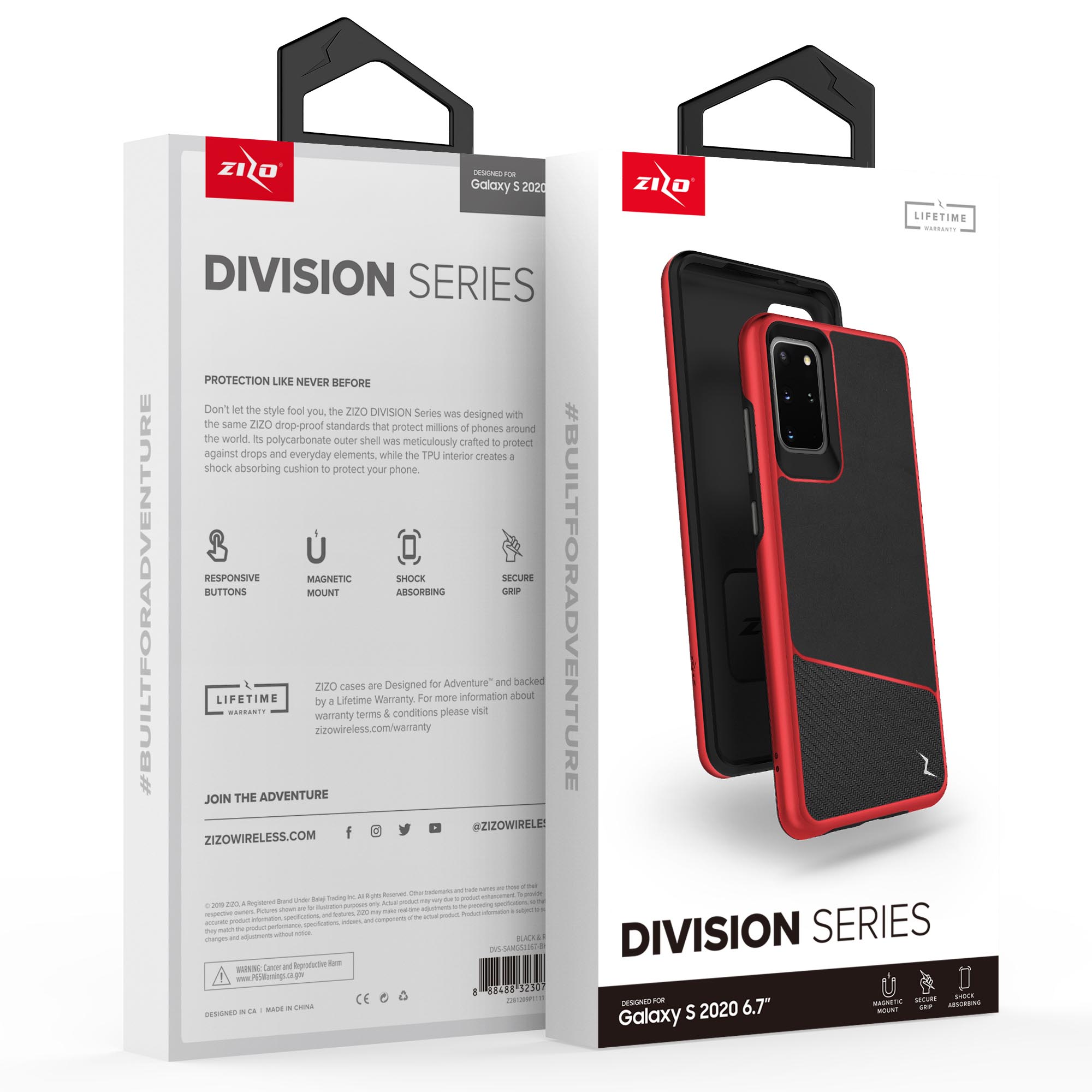 ZIZO DIVISION SERIES GALAXY S20+ CASE - BLACK & RED (10182)