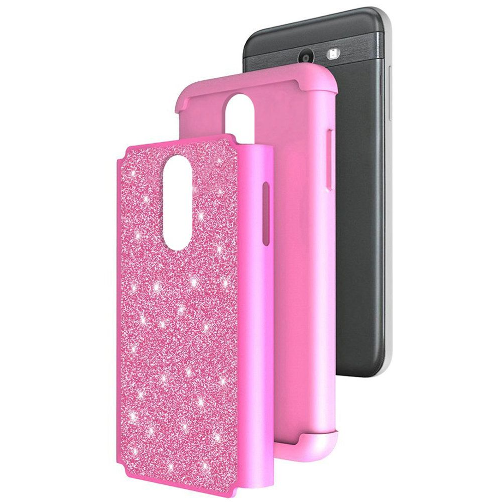 LG K40, Harmony 3 Glitter Bling Diamond Tough Hybrid - Hot Pink (4592)