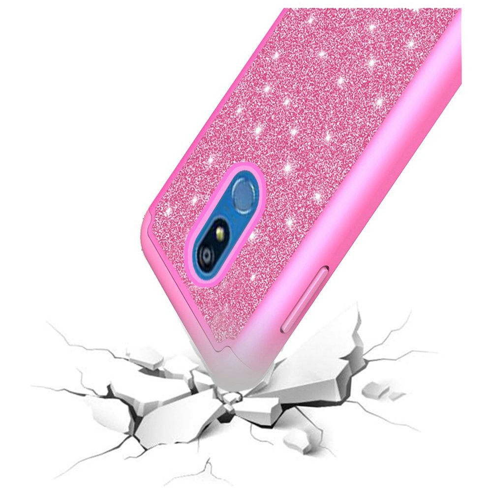 LG K40, Harmony 3 Glitter Bling Diamond Tough Hybrid - Hot Pink (4592)