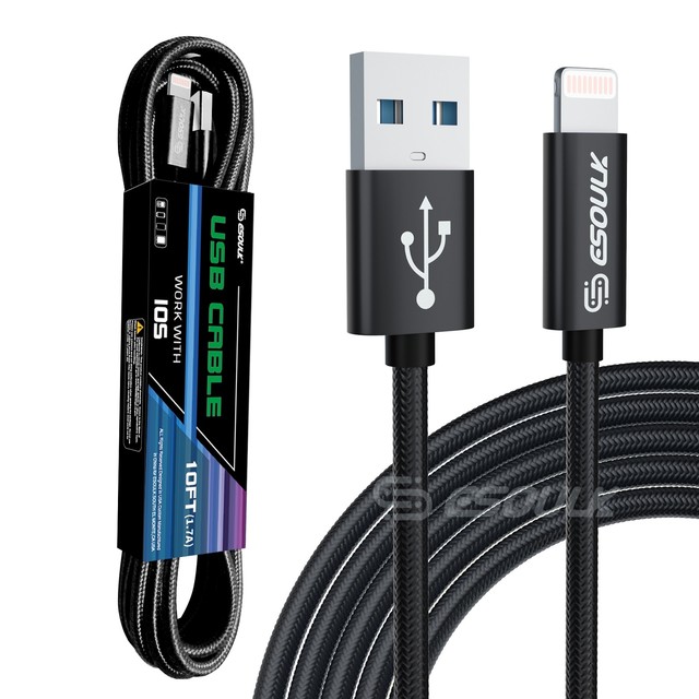 Apple iPhone/IOS Devices: Esoulk 10 FT(1.7A) USB Cable- (10076)