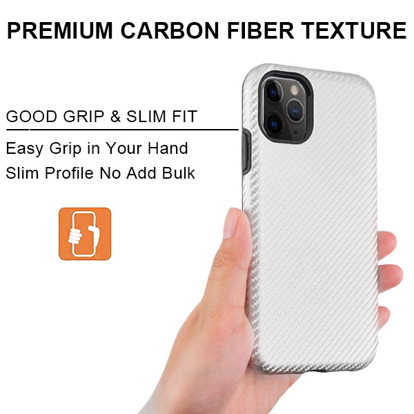 Apple iPhone 11 Pro Max - MyBat Fuse Carbon Fiber Texture Hybrid Cover - Silver (4537)