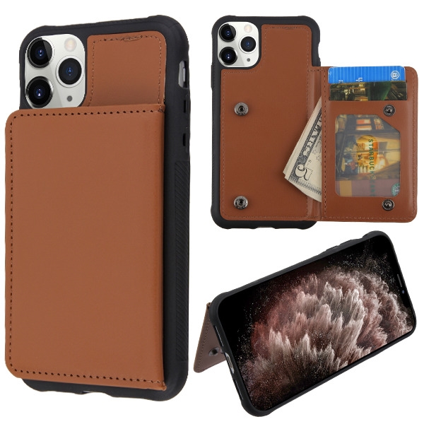 APPLE IPHONE 11 PRO MAX - MYBAT Brown Flip Wallet Executive Protector Cover with Snap Fasteners (9507)