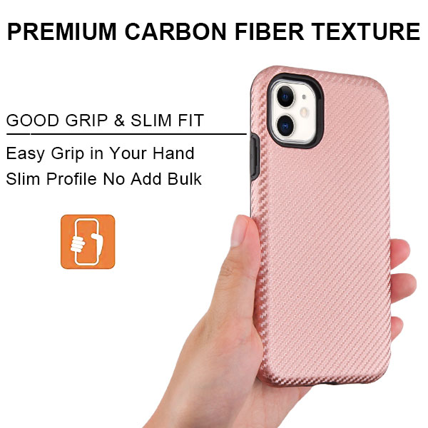 Apple iPhone 11 - MyBat Fuse Carbon Fiber Texture Hybrid Cover - Rose Gold (4531)