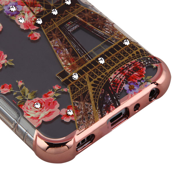 LG K40, Harmony 3 MYBAT Rose Gold Plating/Paris in Full Bloom Diamante TUFF Klarity Lux Candy Skin C
