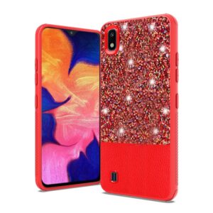 Samsung Galaxy A10e PU Leather Glitter Hybrid with Chrome TPU - Red (86)