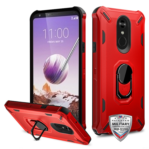 LG Stylo 5 - Mybat Ink Red/Black Brigade Hybrid Protector Cover (with Ring Stand) (9704)