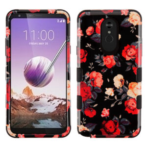 LG STYLO 5 MYBAT TUFF HYBRID PHONE PROTECTOR COVER - RED AND WHITE ROSES / BLACK (866)