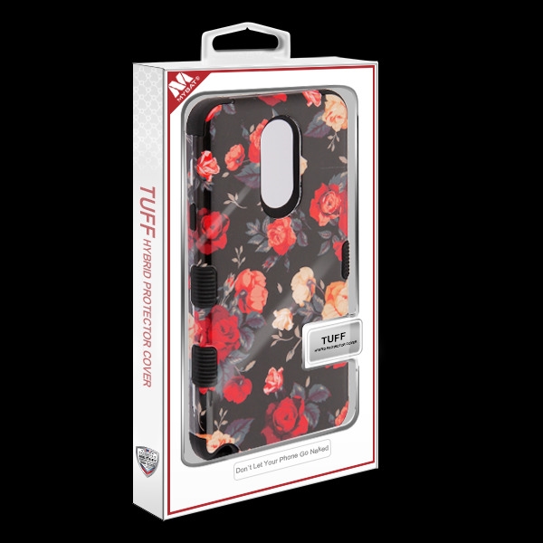 LG STYLO 5 MYBAT TUFF HYBRID PHONE PROTECTOR COVER - RED AND WHITE ROSES / BLACK (866)