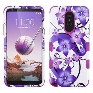 LG STYLO 5 MYBAT TUFF HYBRID PHONE PROTECTOR COVER - PURPLE HIBISCUS FLOWER ROMANCE / ELECTRIC PURPL (3189)