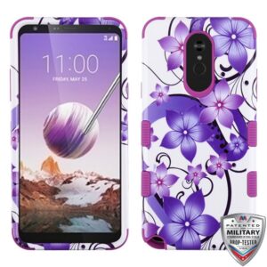 LG STYLO 5 MYBAT TUFF HYBRID PHONE PROTECTOR COVER - PURPLE HIBISCUS FLOWER ROMANCE / ELECTRIC PURPL (3189)