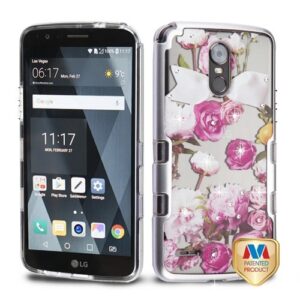 LG Stylo 3 MyBat TUFF Panoview Hybrid Protector Cover - Metallic Silver / Roses Diamante (466)