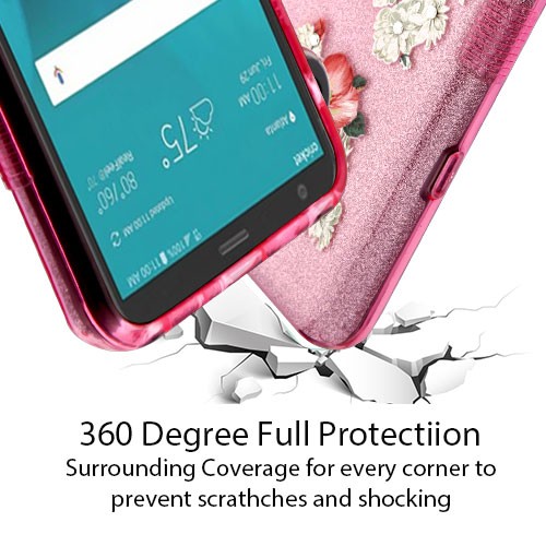 LG Stylo 4 MyBat TUFF Hybrid Protector Cover - European Peony / Pink / Diamante Full Glitter (1282)