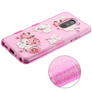 LG Stylo 4 MyBat TUFF Hybrid Protector Cover - European Peony / Pink / Diamante Full Glitter (1282)