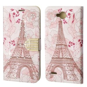 LG X Charge / Power 2 MyJacket Wallet (with Diamante Belt) - Eiffel Tower Diamante (1290)