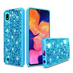 Samsung Galaxy A10e Premium Metallic Chrome Finish Design Frozen Glitter Bling Hybrid - Blue (84)