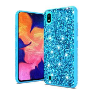 Samsung Galaxy A10e Premium Metallic Chrome Finish Design Frozen Glitter Bling Hybrid - Blue (84)